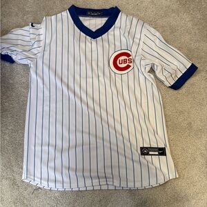 Nike White and Blue Striped Cubs Jersey